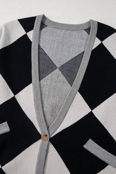 Colorblock Drop Shoulder V-Neck Button Front Cardigan Sweater